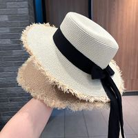Women's Sweet Pastoral Solid Color Bowknot Wide Eaves Straw Hat main image 4