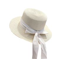 Women's Sweet Pastoral Solid Color Bowknot Wide Eaves Straw Hat main image 2