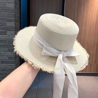 Women's Sweet Pastoral Solid Color Bowknot Wide Eaves Straw Hat sku image 4