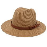 Unisex Pastoral Solid Color Wide Eaves Straw Hat main image 5