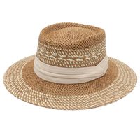 Women's Sweet Pastoral Color Block Straps Wide Eaves Straw Hat sku image 1