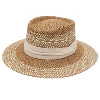 Women's Sweet Pastoral Color Block Straps Wide Eaves Straw Hat main image 1