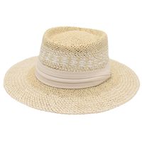 Women's Sweet Pastoral Color Block Straps Wide Eaves Straw Hat main image 5