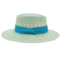 Women's Sweet Pastoral Color Block Straps Wide Eaves Straw Hat main image 4