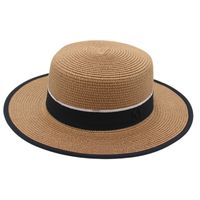 Women's Pastoral Simple Style Color Block Straps Wide Eaves Straw Hat sku image 1