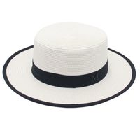 Women's Pastoral Simple Style Color Block Straps Wide Eaves Straw Hat sku image 3