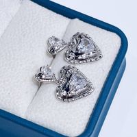 1 Pair Sweet Simple Style Heart Shape Plating Inlay Copper Rhinestones Drop Earrings sku image 4