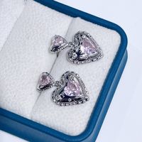 1 Pair Sweet Simple Style Heart Shape Plating Inlay Copper Rhinestones Drop Earrings sku image 2