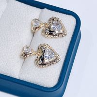 1 Pair Sweet Simple Style Heart Shape Plating Inlay Copper Rhinestones Drop Earrings sku image 3