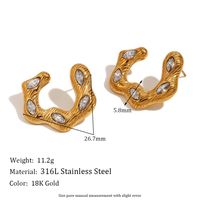 1 Pair Vintage Style Color Block Plating Inlay Stainless Steel Rhinestones 18k Gold Plated Ear Studs main image 2