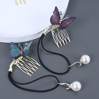 Women's Retro Simple Style Butterfly Synthetics Alloy Embroidery Plating Inlay Rhinestones Pearl Insert Comb main image 4