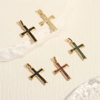 Hip-hop Simple Style Cross Copper Plating Inlay Zircon 18k Gold Plated Charms main image 1
