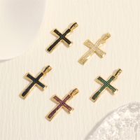 Hip-hop Simple Style Cross Copper Plating Inlay Zircon 18k Gold Plated Charms main image 3