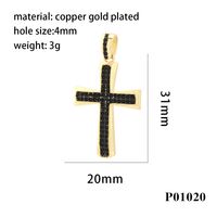 Hip-hop Simple Style Cross Copper Plating Inlay Zircon 18k Gold Plated Charms main image 2