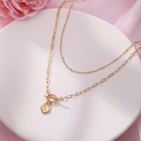 Modern Style Classic Style Cool Style Letter Lock Copper 14k Gold Plated Double Layer Necklaces In Bulk main image 4