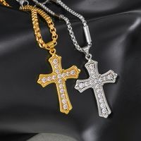 304 Stainless Steel Hip-Hop Retro Plating Cross Pendant Necklace main image 3