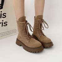 Women's British Style Solid Color Round Toe Classic Boots main image 3