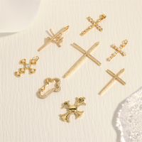 Simple Style Cross Copper Plating Inlay Zircon 18k Gold Plated Charms main image 3