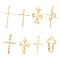 Simple Style Cross Copper Plating Inlay Zircon 18k Gold Plated Charms main image 4