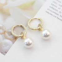 1 Pair Elegant Solid Color Plating Inlay Copper Alloy Pearl Zircon 18k Gold Plated Drop Earrings main image 1