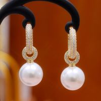 1 Pair Elegant Solid Color Plating Inlay Copper Alloy Pearl Zircon 18k Gold Plated Drop Earrings main image 6