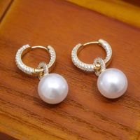 1 Pair Elegant Solid Color Plating Inlay Copper Alloy Pearl Zircon 18k Gold Plated Drop Earrings main image 4