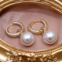 1 Pair Elegant Solid Color Plating Inlay Copper Alloy Pearl Zircon 18k Gold Plated Drop Earrings main image 3