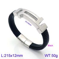 Hip Hop Rétro Bloc De Couleur Faux Cuir Acier Au Titane Placage Plaqué Or 18K Hommes Bracelet sku image 1