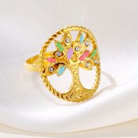Retro Tree Stainless Steel Plating Inlay Zircon 18k Gold Plated Open Rings sku image 1