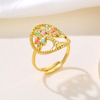 Retro Tree Stainless Steel Plating Inlay Zircon 18k Gold Plated Open Rings main image 3