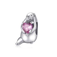 Cute Sweet Rabbit Bear Heart Shape Copper Plating Silver Plated Jewelry Accessories sku image 1