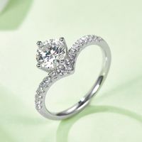 Elegant Classic Style Round Sterling Silver White Gold Plated Moissanite Rings In Bulk main image 3