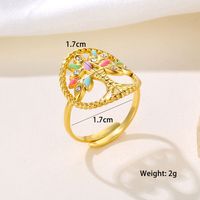 Retro Tree Stainless Steel Plating Inlay Zircon 18k Gold Plated Open Rings main image 2