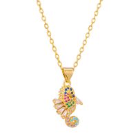 Vintage Style Hippocampus Stainless Steel Copper Beaded Plating Inlay Zircon 18k Gold Plated Pendant Necklace main image 5