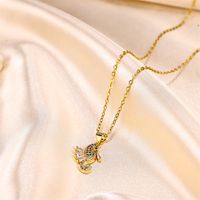 Vintage Style Hippocampus Stainless Steel Copper Beaded Plating Inlay Zircon 18k Gold Plated Pendant Necklace main image 3