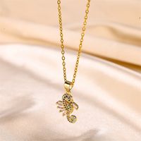 Vintage Style Hippocampus Stainless Steel Copper Beaded Plating Inlay Zircon 18k Gold Plated Pendant Necklace main image 6