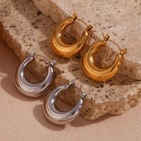 1 Pair Simple Style Classic Style Solid Color Plating Stainless Steel 18k Gold Plated Hoop Earrings main image 1