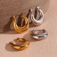 1 Pair Simple Style Classic Style Solid Color Plating Stainless Steel 18k Gold Plated Hoop Earrings main image 5