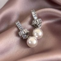 1 Pair Simple Style Commute Solid Color Plating Inlay Imitation Pearl Alloy Zircon White Gold Plated Drop Earrings main image 7