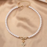 Elegant Sweet Heart Shape Alloy Plating Inlay Rhinestones Pearl Women's Pendant Necklace main image 5
