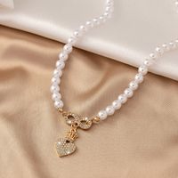 Élégant Sucré Forme De Cœur Alliage Placage Incruster Strass Perle Femmes Pendentif main image 4