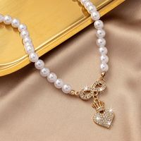 Elegant Sweet Heart Shape Alloy Plating Inlay Rhinestones Pearl Women's Pendant Necklace main image 3