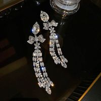 1 Pair Ig Style Elegant Bow Knot Tassel Plating Inlay Alloy Rhinestones Silver Plated Drop Earrings main image 4