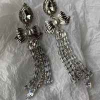1 Pair Ig Style Elegant Bow Knot Tassel Plating Inlay Alloy Rhinestones Silver Plated Drop Earrings main image 9