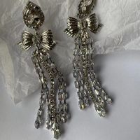 1 Pair Ig Style Elegant Bow Knot Tassel Plating Inlay Alloy Rhinestones Silver Plated Drop Earrings main image 8