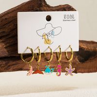 1 Set Beach Simple Style Ice Cream Dolphin Hippocampus Enamel Plating Stainless Steel 14k Gold Plated Drop Earrings main image 1