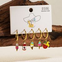 1 Set Beach Simple Style Ice Cream Dolphin Hippocampus Enamel Plating Stainless Steel 14k Gold Plated Drop Earrings main image 4