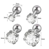 4 Piece Set Retro Round Inlay Stainless Steel Opal Zircon Ear Studs sku image 1