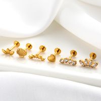 1 Piece Ear Cartilage Rings & Studs Vintage Style Heart Shape 316 Stainless Steel  Pure Titanium Copper Plating Inlay Zircon main image 3