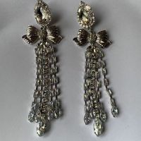 1 Pair Ig Style Elegant Bow Knot Tassel Plating Inlay Alloy Rhinestones Silver Plated Drop Earrings sku image 1